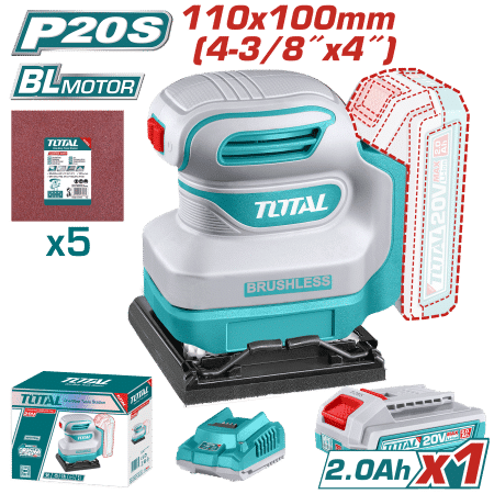 LIJADORA ORBITAL 20V BRUSHLESS 12000RPM 110X100MM 1X2.0AH + ACC INDUSTRIAL