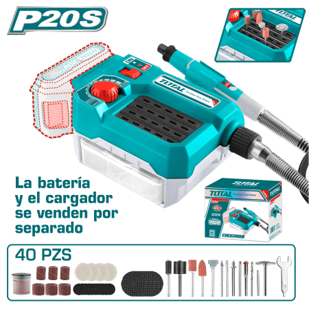 MINI AMOLADORA 20V 5000-33000RPM 3.2MM VARIABLE ACC:40PCS