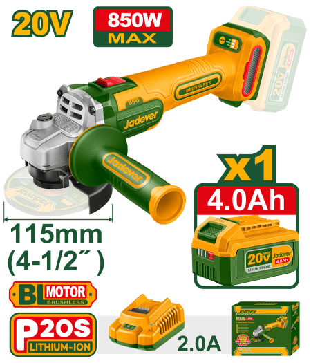 AMOLADORA 20V BRUSHLESS 3000-9000RPM 115MM M14 850W 4.0AH