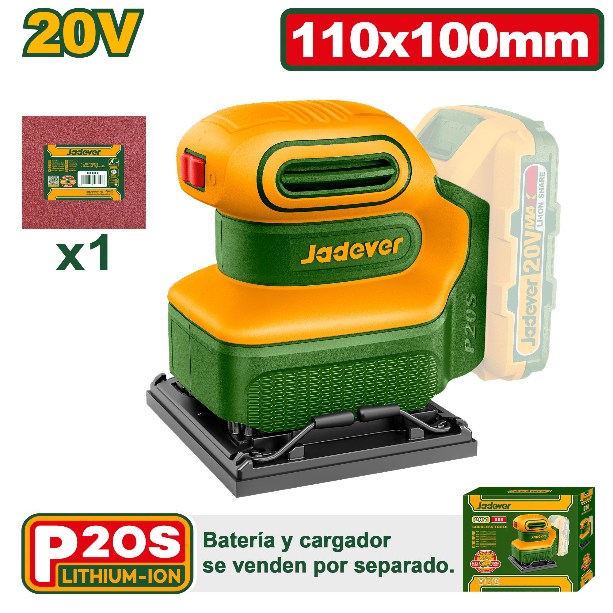 LIJADORA ORBILTAL DE HOJA 20V 12000RPM 110X100MM