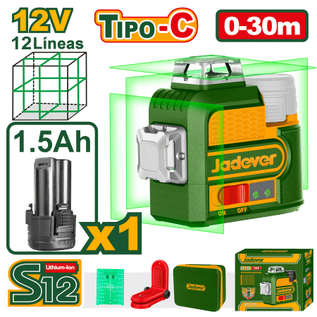 NIVEL LASER 3D 12V 12LINEAS 0-30M VERDE 1X1.5AH + ACC