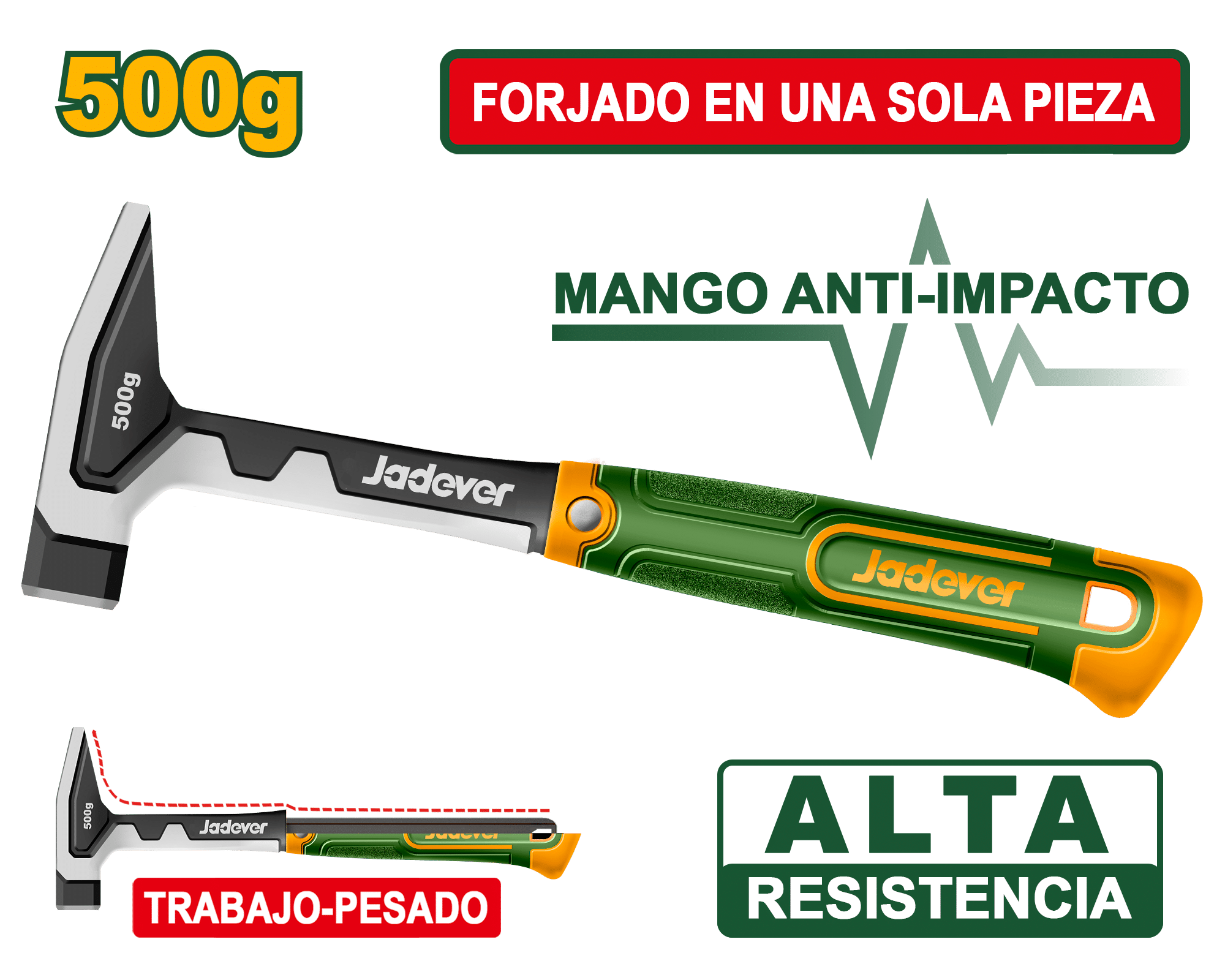 MARTILLO MECANICO MANGO FIBRA DE VIDRIO 500G ANTI-SHOCK