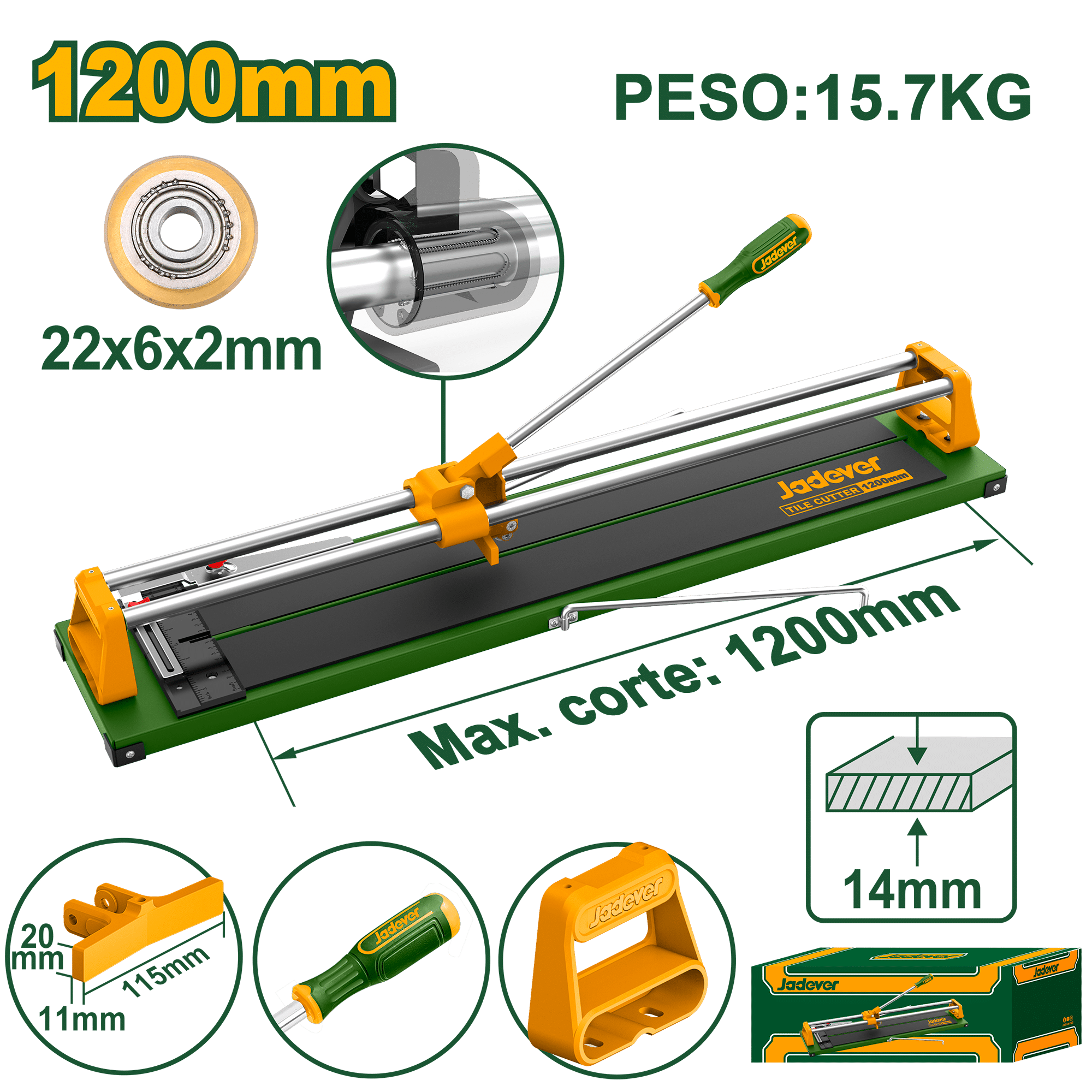 CORTA MAYOLICA 1200MM CORTE 14MM HOJA 22X6X2MM BASE 1400X200MM