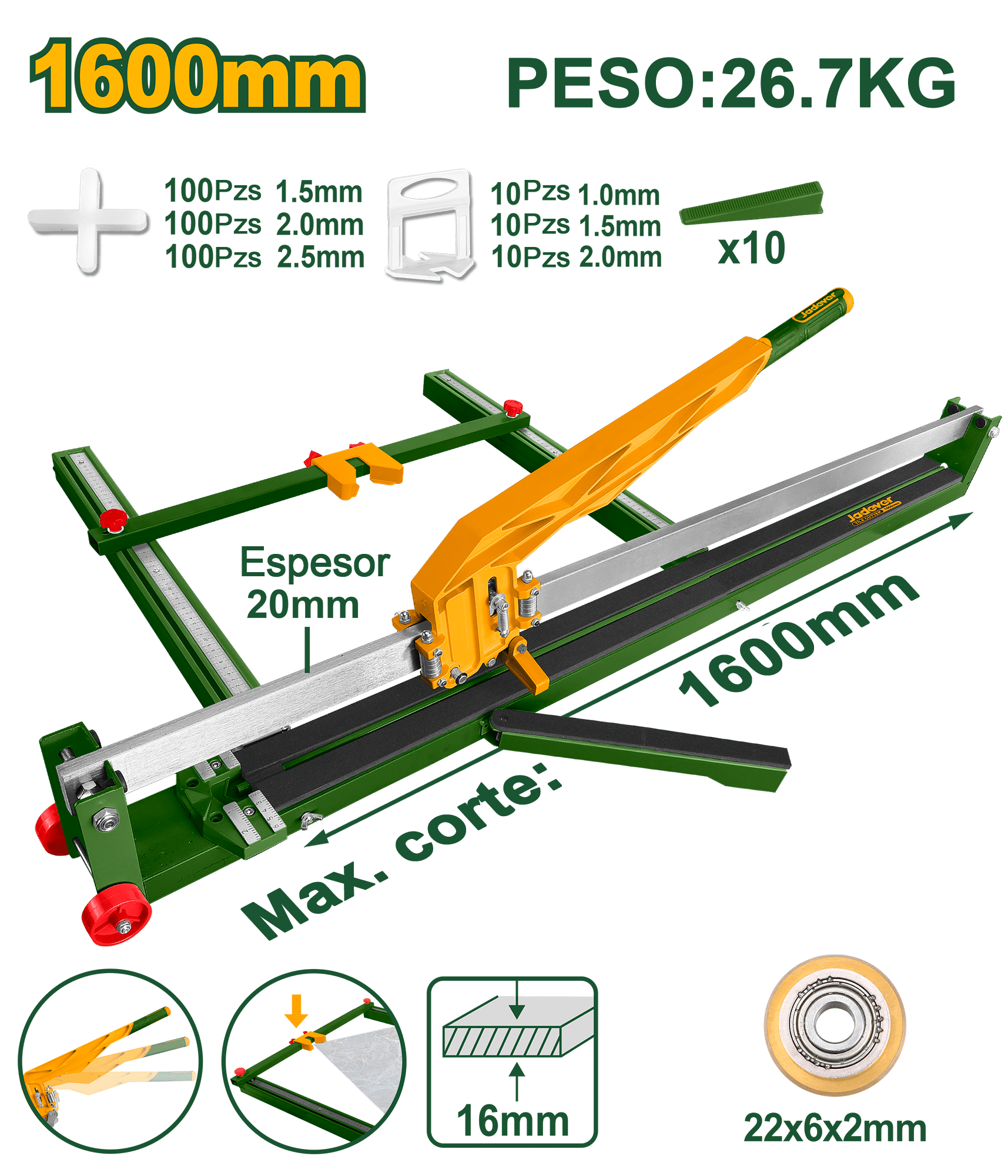 CORTA MAYOLICA 1600MM CORTE 16MM HOJA 22X6X6MM