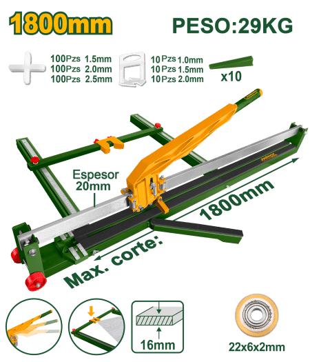 CORTA MAYOLICA 1800MM CORTE 16MM HOJA 22X6X6MM
