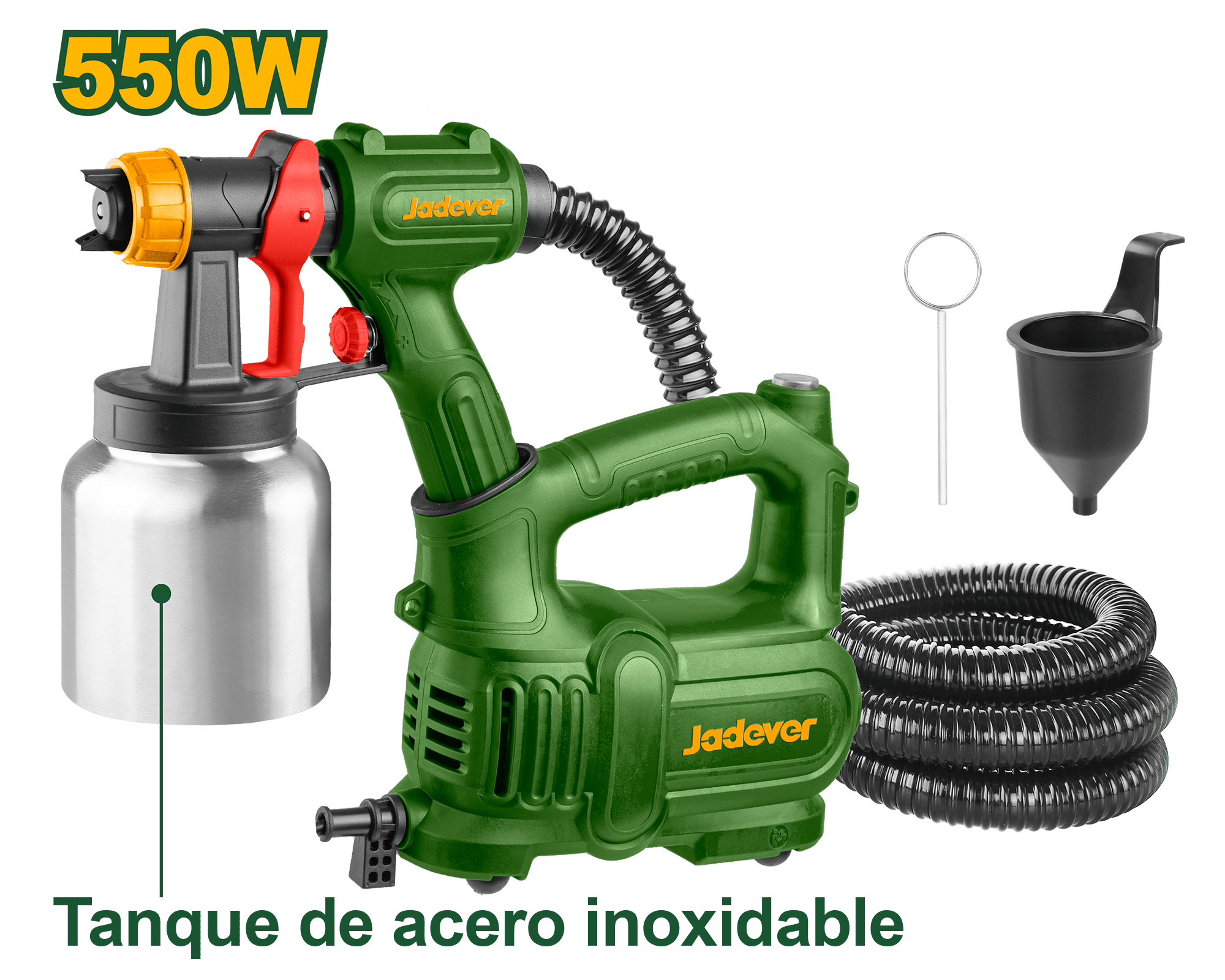 PISTOLA PINTAR HVLP 550W 700ML/MIN CAP 800ML TANQUE ACERO