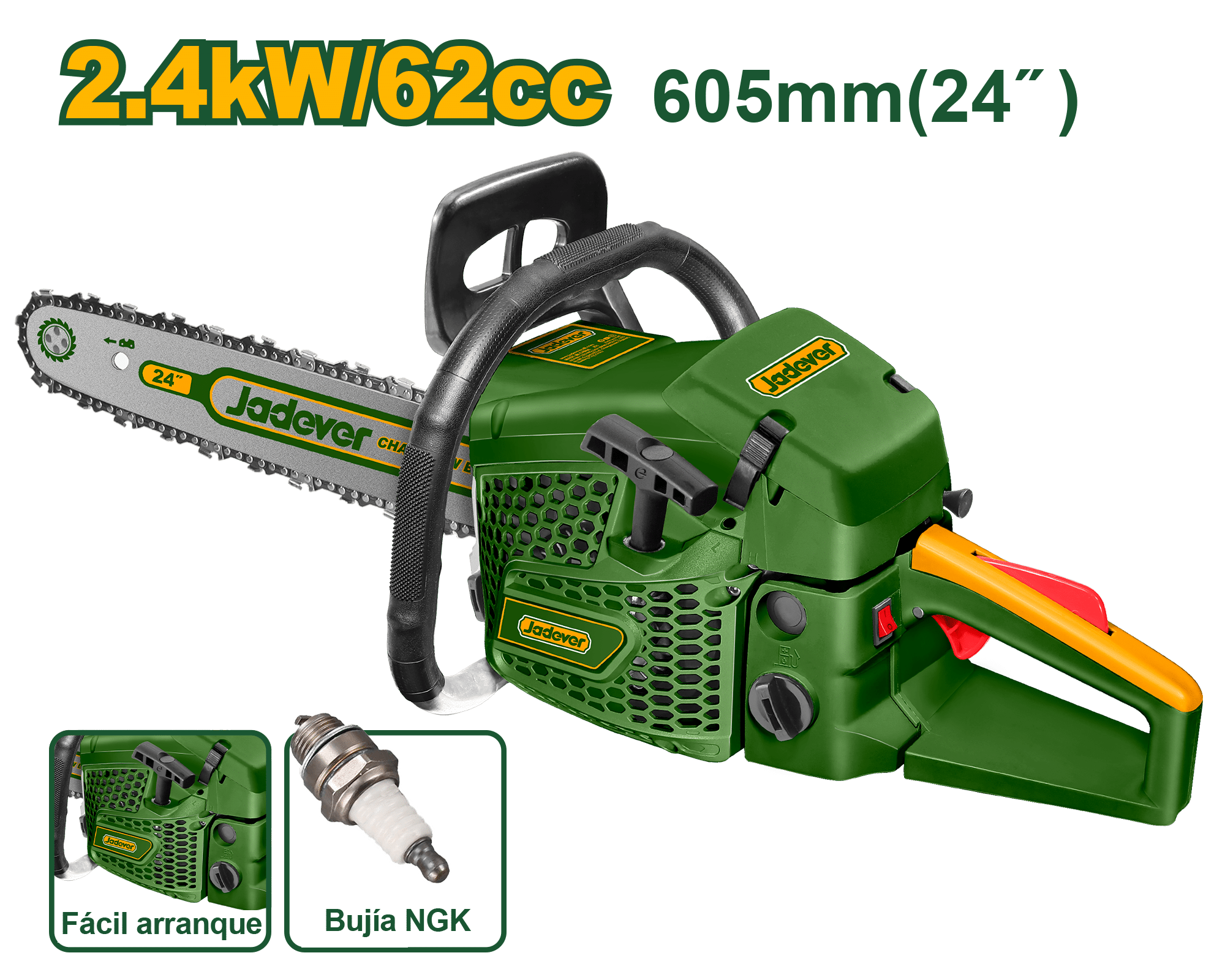 MOTOSIERRA 62CC 2.4KW 605MM 24" 2 TIEMPOS