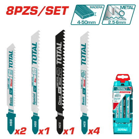 HOJAS P/SIERRA CALADORA 8PCS ALU/METAL/MADERA INC ESTUCHE