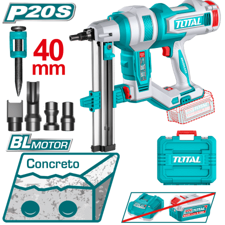 CLAVADORA CONCRETO 20V BLMOTOR  R:15-40MM +1000 CLAVOS +ACC MALETIN INDUSTRIAL