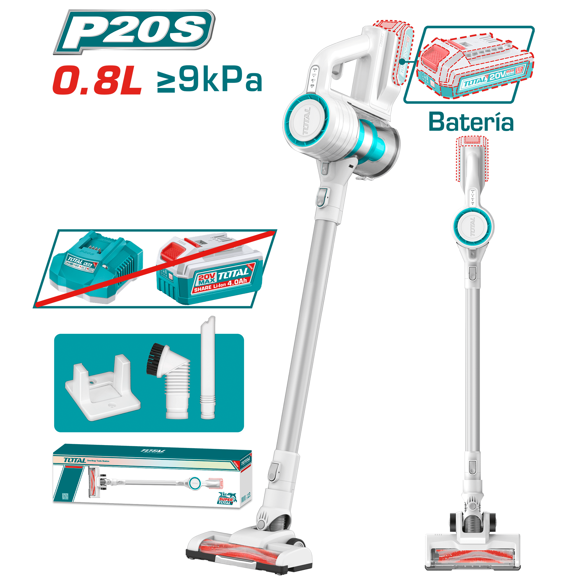 ASPIRADORA VERTICAL LI-ION 20V 0.8L PRESION 9KPA