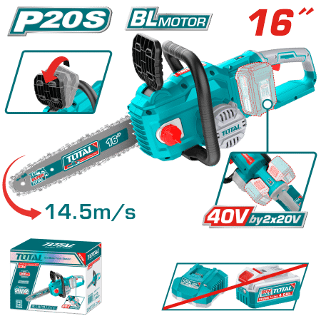 SIERRA DE CADENA LI-ION 40V (20+20V) 16'' (40CM) 14.5M/S