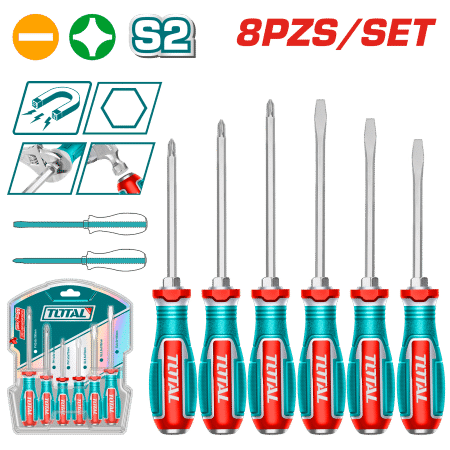 SET DESTORNILLADORES GOLPE S2 2XSL + 2XPH HEX MAG. INDUSTRIAL