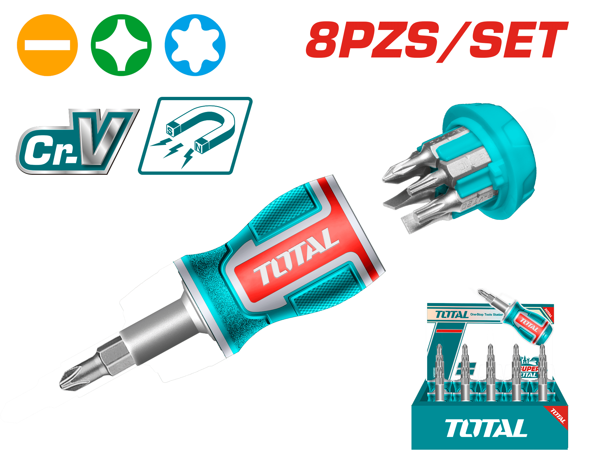 SET DESTORNILLADOR 8 EN 1 PUNTAS INTERCAMBIABLES CR.V MAGNETICO