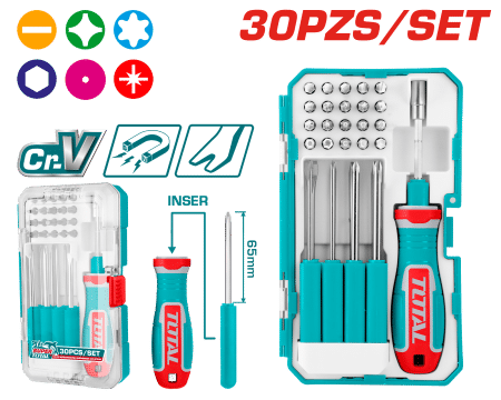SET DESTORNILLADORES 30PCS CR.V INTERCAMBIABLES MAGNETICO INC ESTUCHE