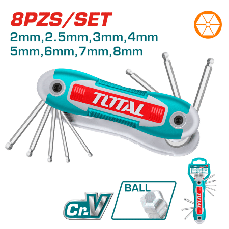 LLAVE ALLEN BOLSILLO 8 FUNCIONES 2-8MM CR-V PUNTA REDONDA