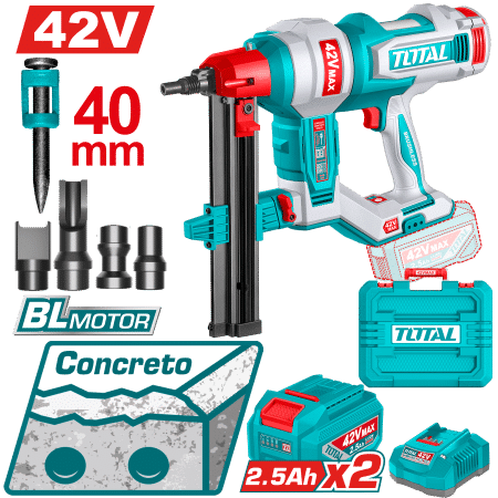 CLAVADORA CONCRETO 42V BLMOTOR R:19-40MM +1000 CLAVOS 2X2.5AH +ACC MALETIN INDUSTRIAL