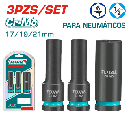 SET DADOS IMPACTO LARGOS 3PCS CR-MO 17/18/21 PARA LLANTA INDUSTRIAL