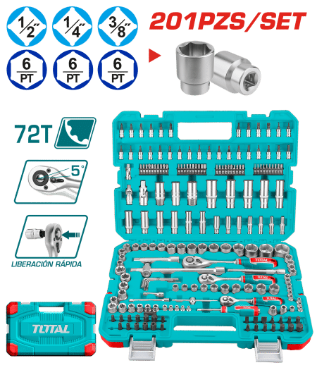 SET RACHET 1/2+1/4+3/8 + SOCKET 201PCS + MALETIN INDUSTRIAL