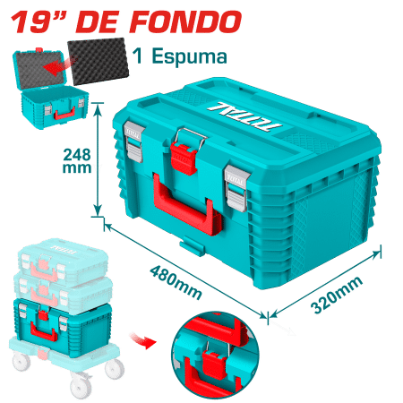 CAJA DE HERRAMIENTAS APILABLE 19'' PROFUNDO (480X320X248MM) PP 25KG