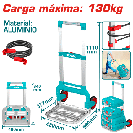 CARRETILLA PLEGABLE ALUMINIO MAX: 130KG IDEAL PARA CAJAS APILABLES INDUSTRIAL