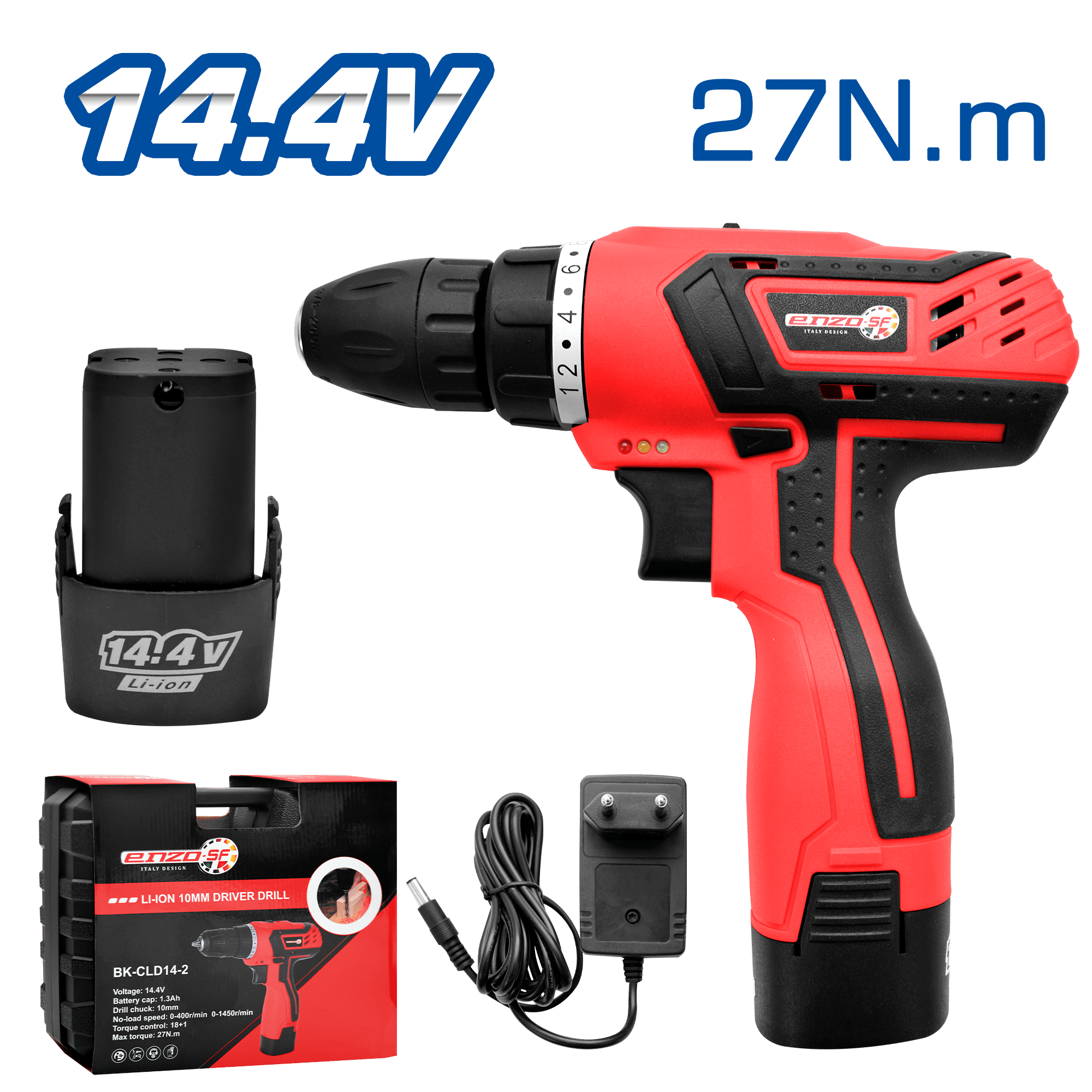 TALADRO INALAMBRICO 14.4 27N.M 10MM MALETIN