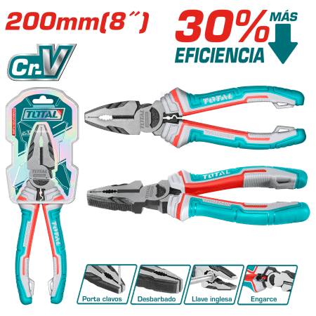 ALICATE COMBINADO ALTO APALANCAMINTO 8'' 200MM CR-V / TPR INDUSTRIAL