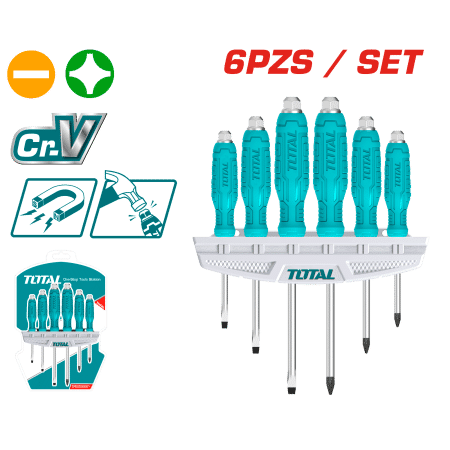 SET DESTORNILLADORES GOLPE 6PCS CR.V 3XSL+3XPH 75/100/150MM MAG.