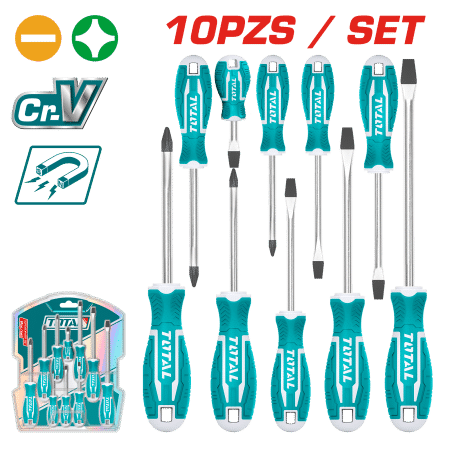 SET DESTORNILLADORES 10PCS CR.V 6XSL+4PH 38/75/100/125/150/200MM MAG.