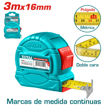CINTA METRICA DE ACERO/ABS 1 BOT DOBLE LADO 3MX16MM