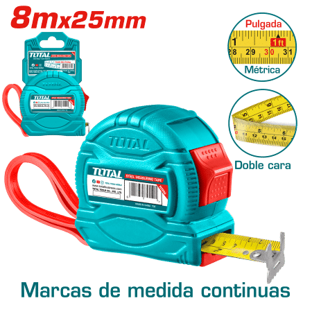 CINTA METRICA DE ACERO/ABS 1 BOT DOBLE LADO 8MX25MM
