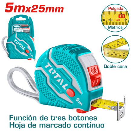 CINTA METRICA DE ACERO/ABS 3 BOTONES DOBLE LADO 5MX25MM