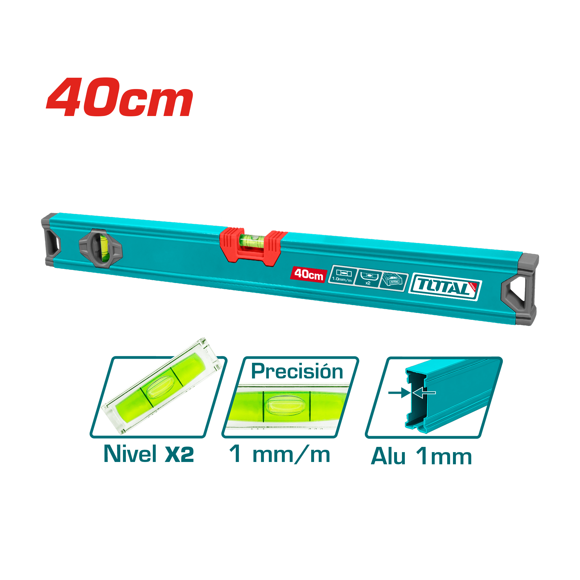 NIVEL BURBUJA 40CM B:2 ALUMINIO 1MM PRES:1MM