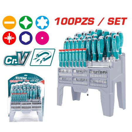 SET DESTORNILLADORES 100PCS CR.V INC 60 PUNTAS MAG.+SOPORTE