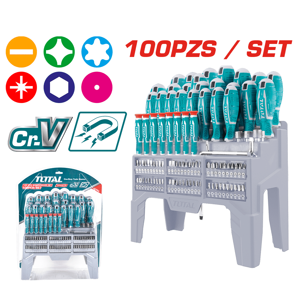 SET DESTORNILLADORES 100PCS CR.V INC 60 PUNTAS MAG.+SOPORTE