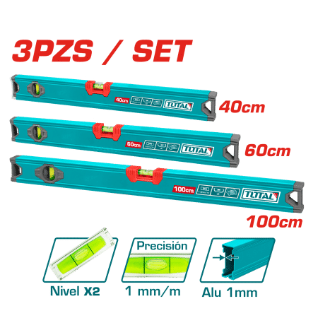 SET NIVEL BURBUJA 40/60/100CM PRES:1MM AL
