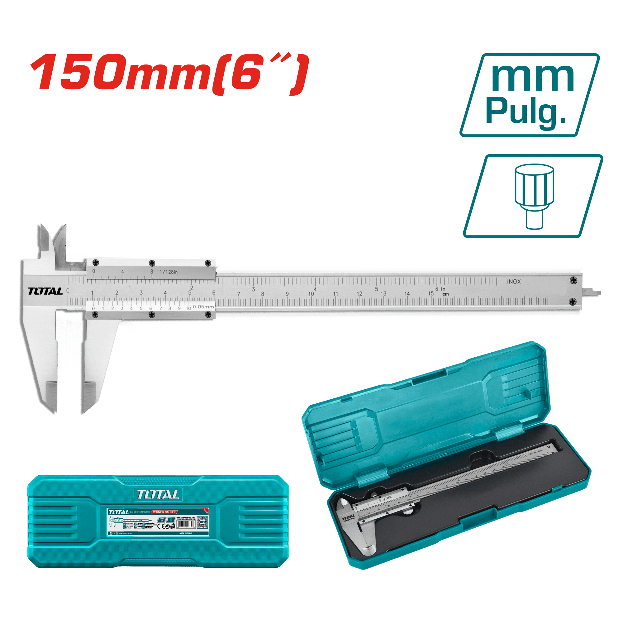 CALIBRADOR VERNIER 150MM (6'') ACERO AL CARBON CON ESTUCHE