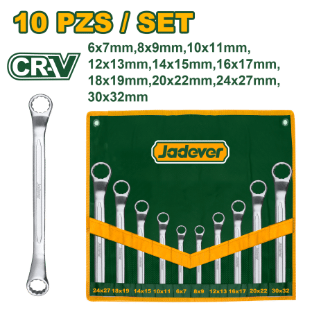 SET DE LLAVES CORONA ACODADA 10PCS 6-32 CR-V ESTUCHE LONA