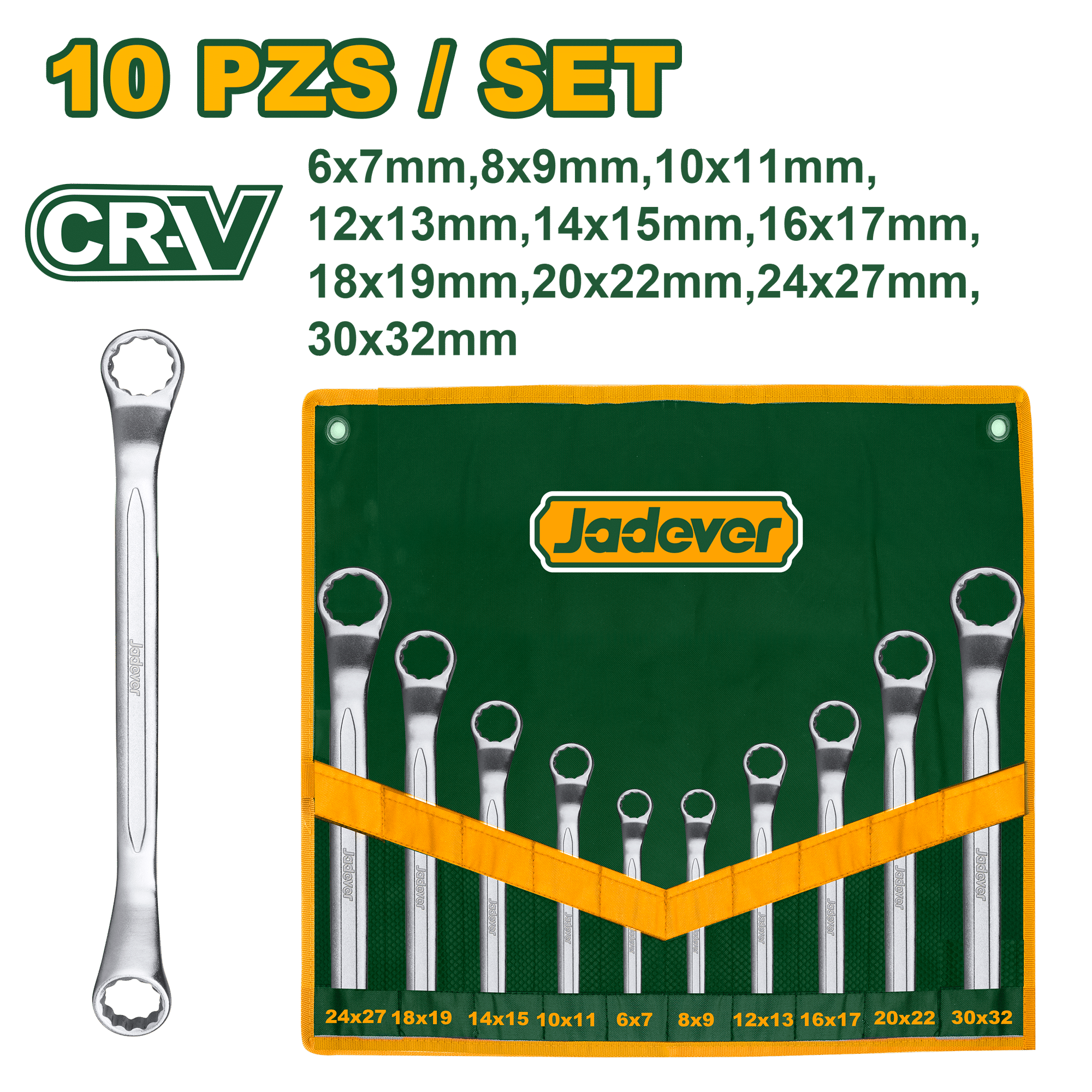 SET DE LLAVES CORONA ACODADA 10PCS 6-32 CR-V ESTUCHE LONA