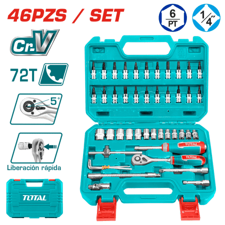 SET RACHET 1/4 + SOCKET + ACC CR-V ACERO 46PCS MALETIN BMC INDUSTRIAL