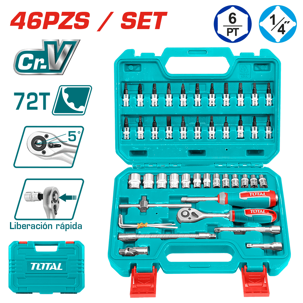 SET RACHET 1/4 + SOCKET + ACC CR-V ACERO 46PCS MALETIN BMC INDUSTRIAL