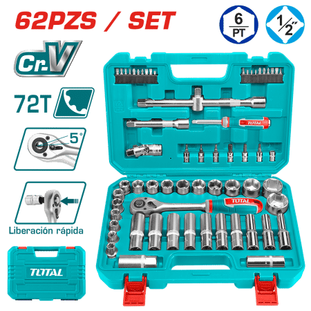 SET RACHET 1/2 + SOCKET CR-V ACERO 62PCS MALETIN BMC INDUSTRIAL