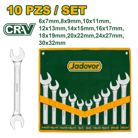 SET DE LLAVES ABIERTAS 10PCS 6-32MM CRV ESTUCHE LONA