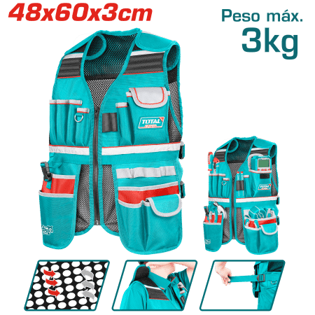 CHALECO PORTA HERRAMIENTAS 48X60X3CM MAX 3KG 17 BOLSILLOS