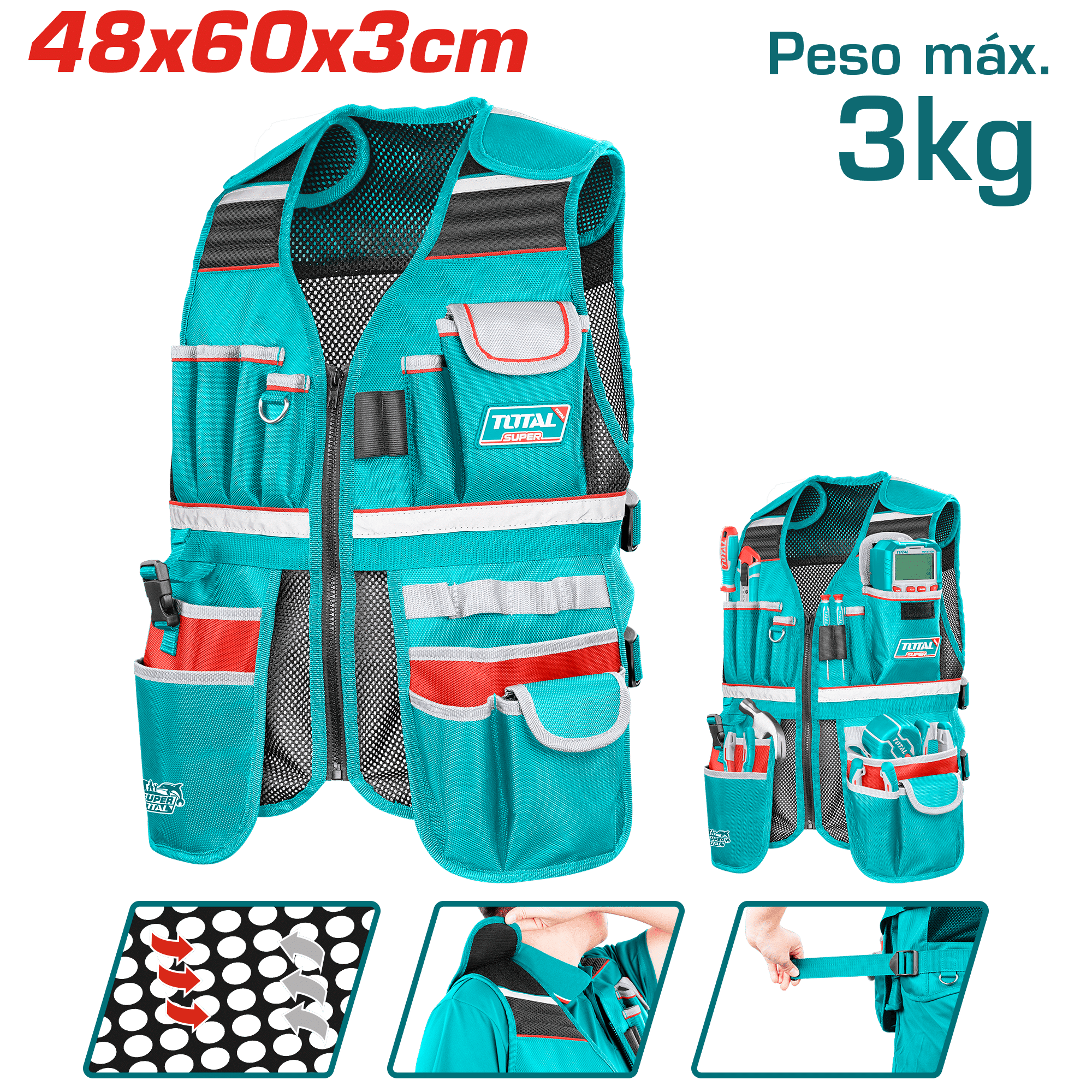 CHALECO PORTA HERRAMIENTAS 48X60X3CM MAX 3KG 17 BOLSILLOS