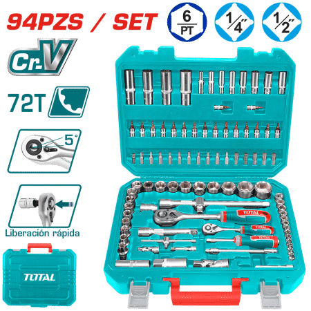 SET HERRAMIENTAS RACHET + LLAVES 82PCS CR.V 72T 1/4 + 1/2 SOCKETS MALETIN INDUSTRIAL