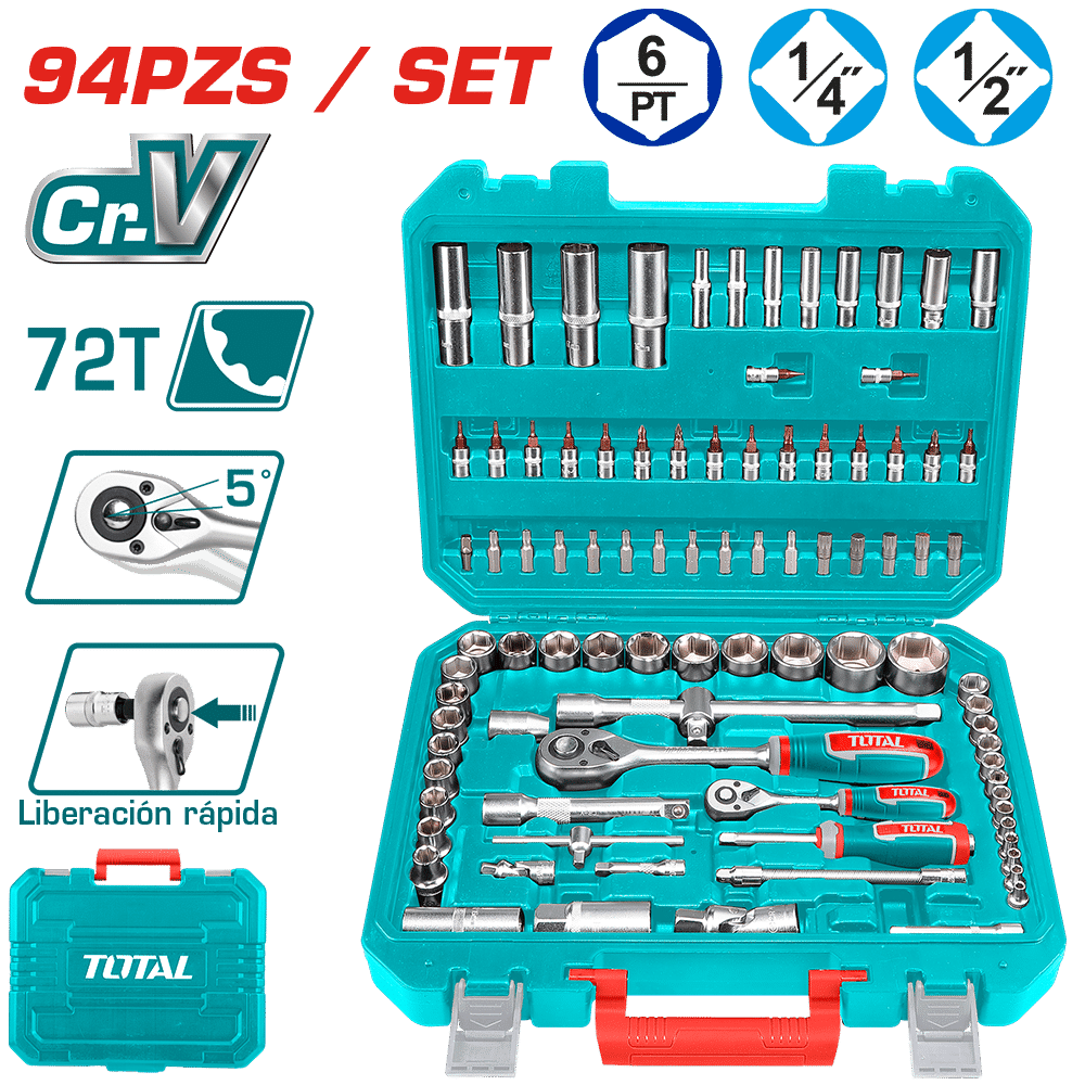 SET HERRAMIENTAS RACHET + LLAVES 82PCS CR.V 72T 1/4 + 1/2 SOCKETS MALETIN INDUSTRIAL