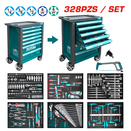 SET GABINETE 7 CAJONES + HERRAMIENTAS 328 PZS 765X465X976MM INDUSTRIAL