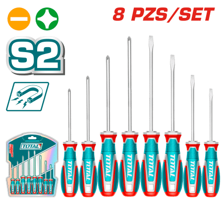 SET DESTORNILLADORES 8PCS S2 4XSL + 4XPH 75/100/150MM MAG. INDUSTRIAL