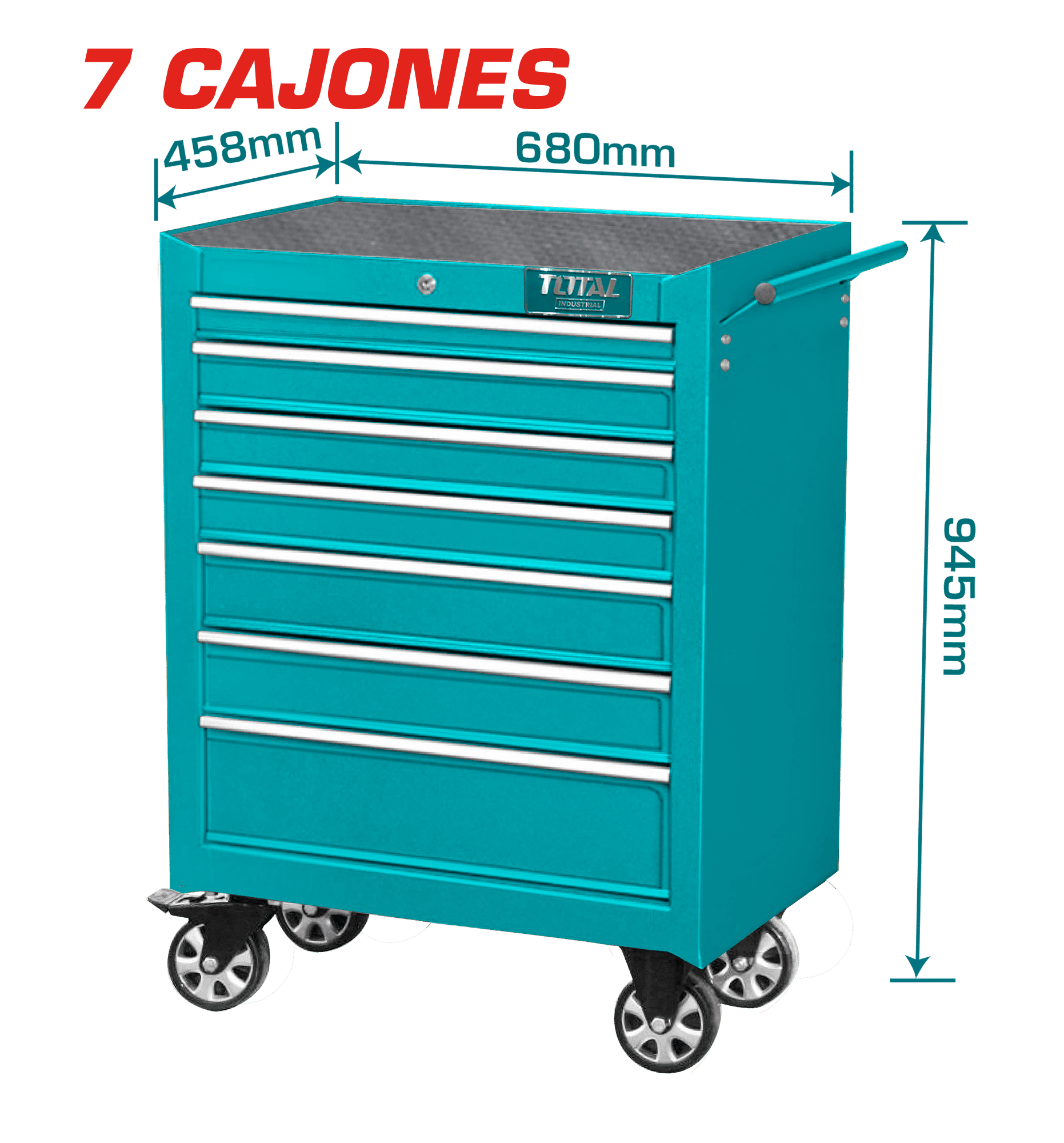 GABINETE PORTE HERRAMIENTAS 7 CAJONES 680X458X945MM C/RUEDAS INDUSTRIAL