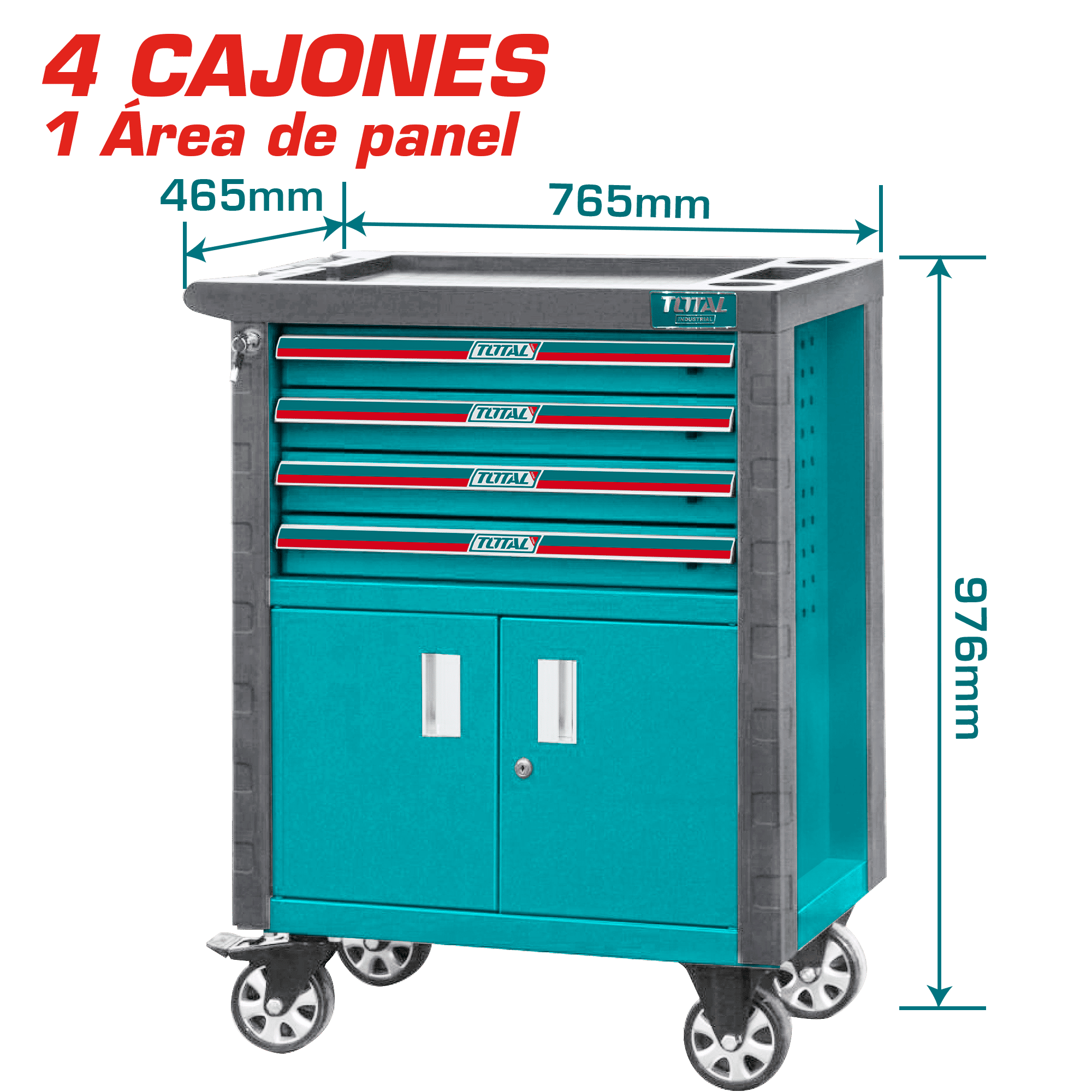 GABINETE PORTA HERRAMIENTAS 4 CAJONES + 1 ALMACÉN 765X465X812MM C/RUEDAS INDUSTRIAL